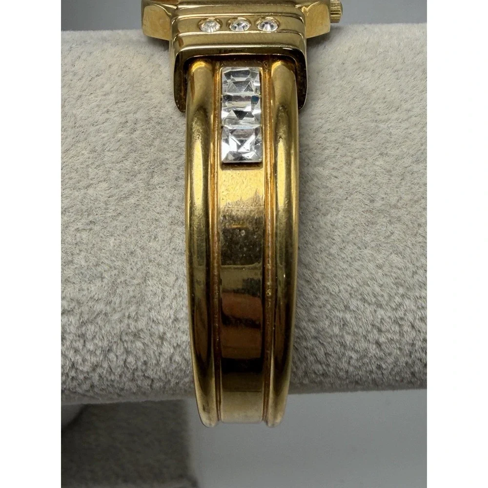 Pierre Jacquard New Battery Lady Cuff Watch Blue Faceted Dial Gold Tone 24MM 6